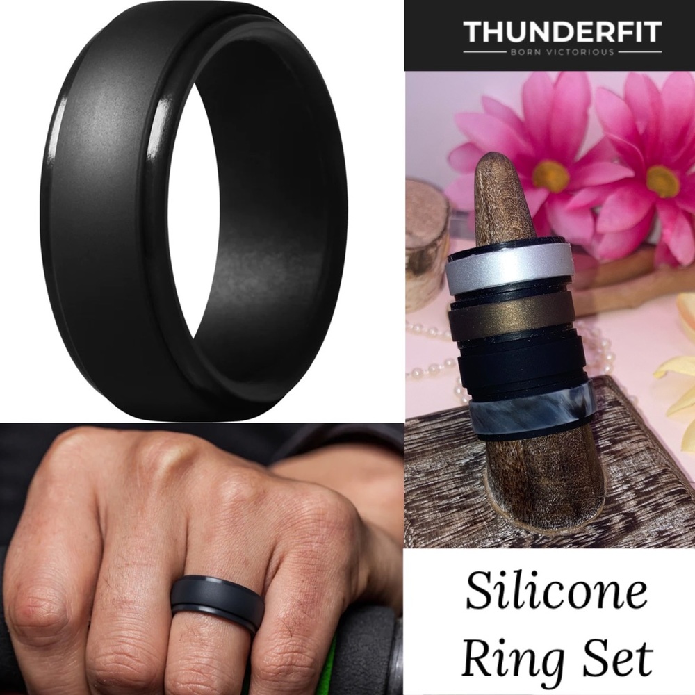 Men's ThunderFit Silicone Wedding Band Ring Set